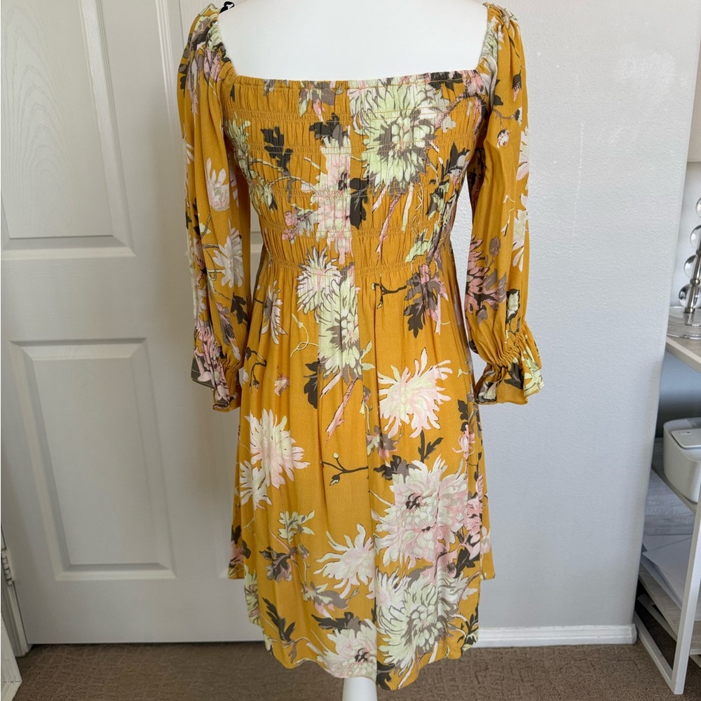 H&M Mustard Floral Square-Neck Midi Dress - Picture 5 of 7